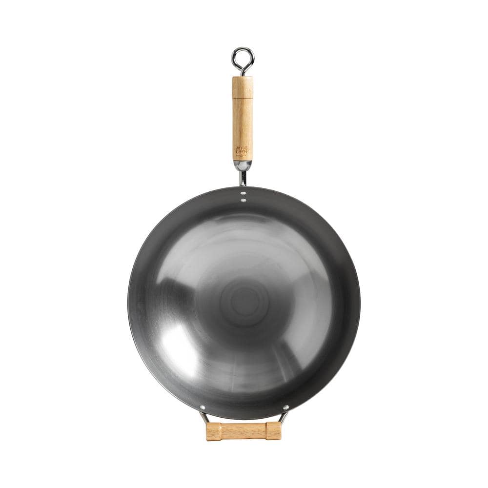 14 in. Silver Carbon Steel Non-Stick Round Bottom Wok - Hercitys