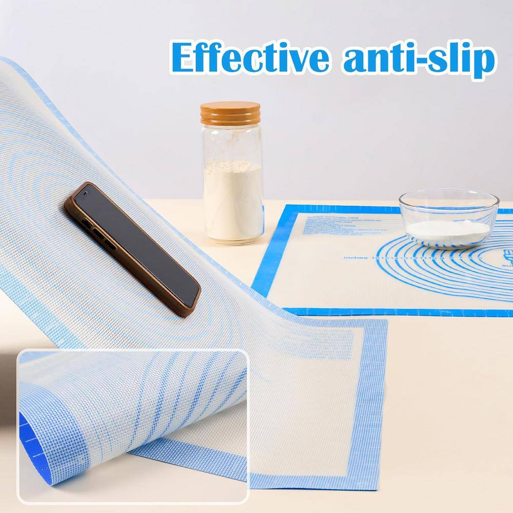 28 in. x 20 in. Nonstick Silicone Pastry Blue Baking Mat with Measurements Counter/Dough Rolling/Fondant/Pie Crust Mat - Hercitys