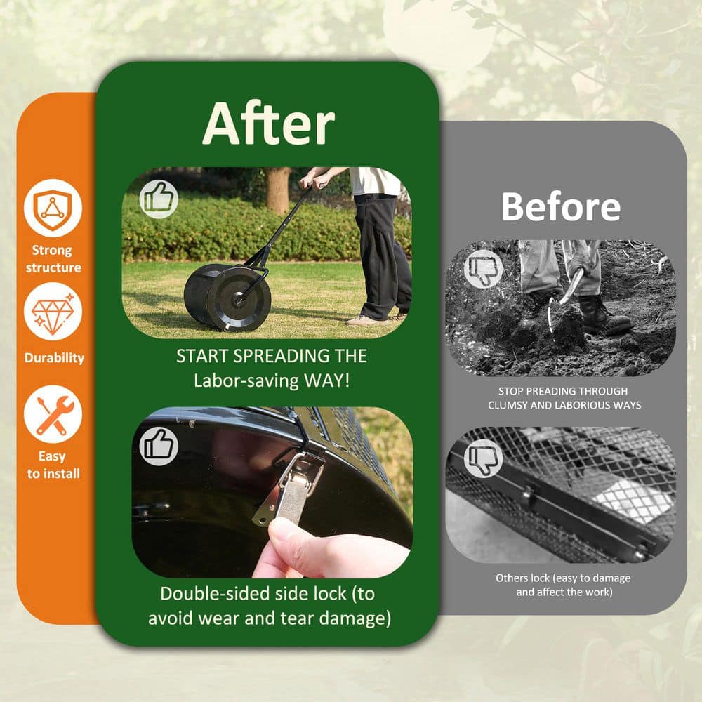 24 in. Compost Spreader, Heavy-Duty Metal Mesh Spreader with Adjustable Handle，Black - Hercitys