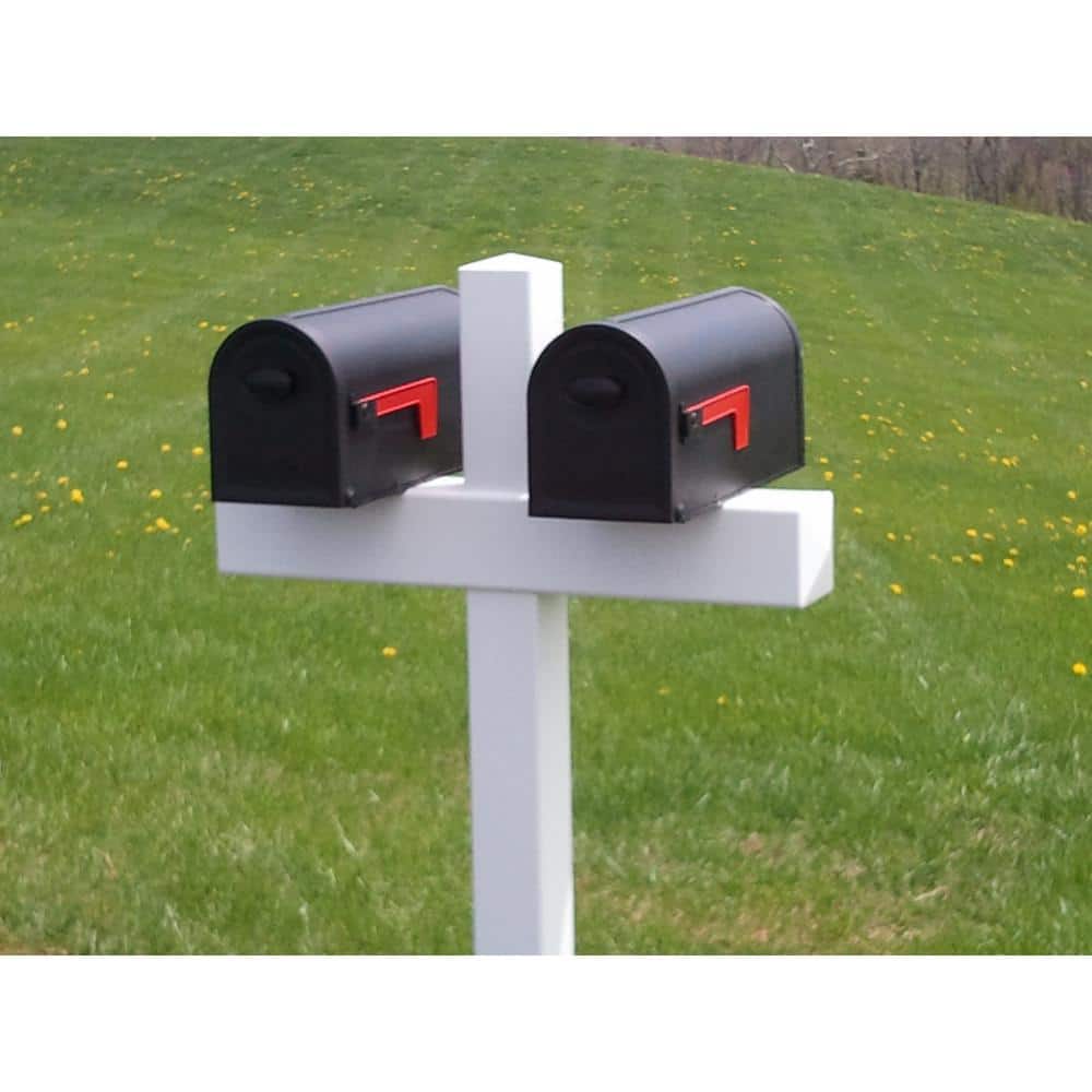 54 in. x 31 in. x 5 in. Vinyl Double Mailbox Post, White - Hercitys