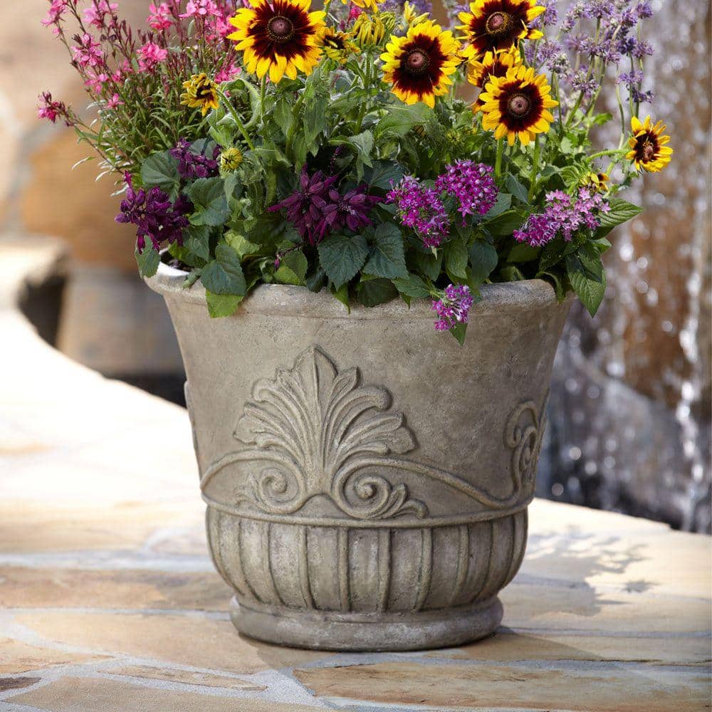 19 in. D Special Aged Granite Cast Stone Italian Leaf Pot - Hercitys