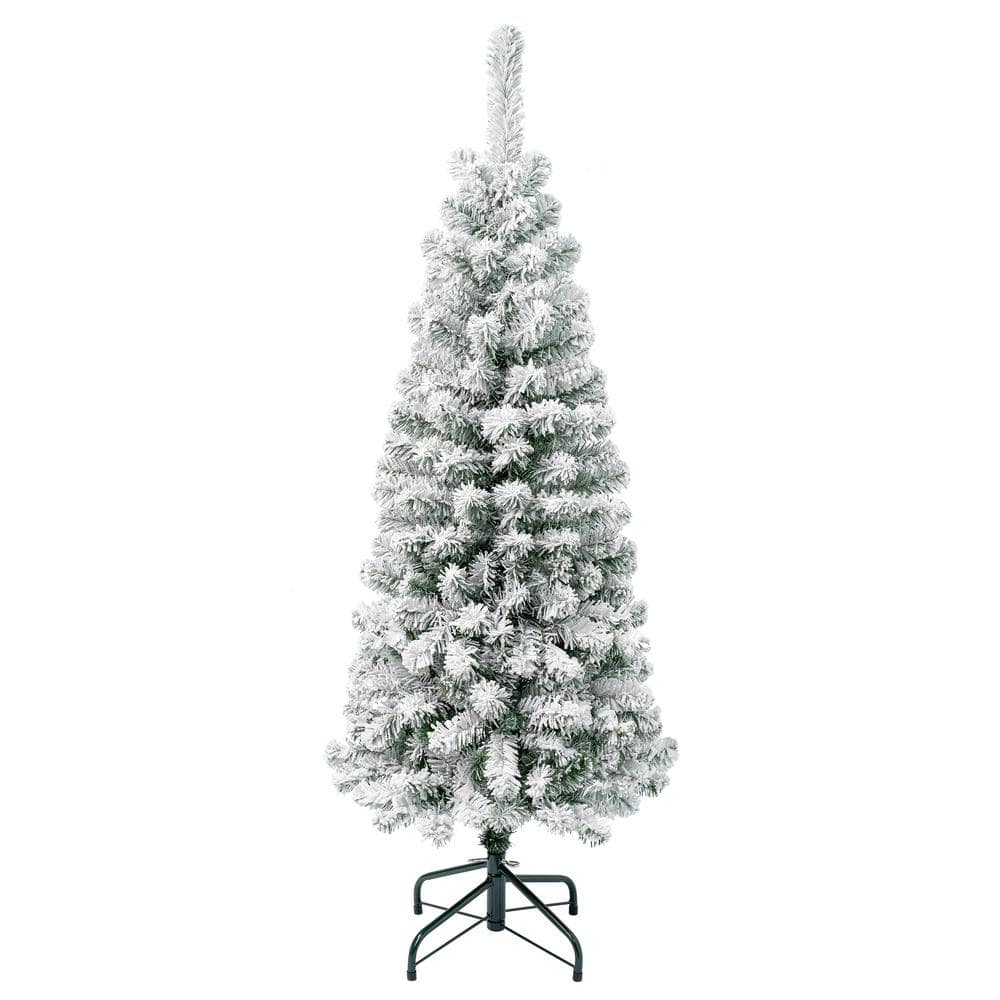 4.5 ft. First Traditions Un-Lit Acacia Pencil Slim Flocked Artificial Christmas Tree - Hercitys