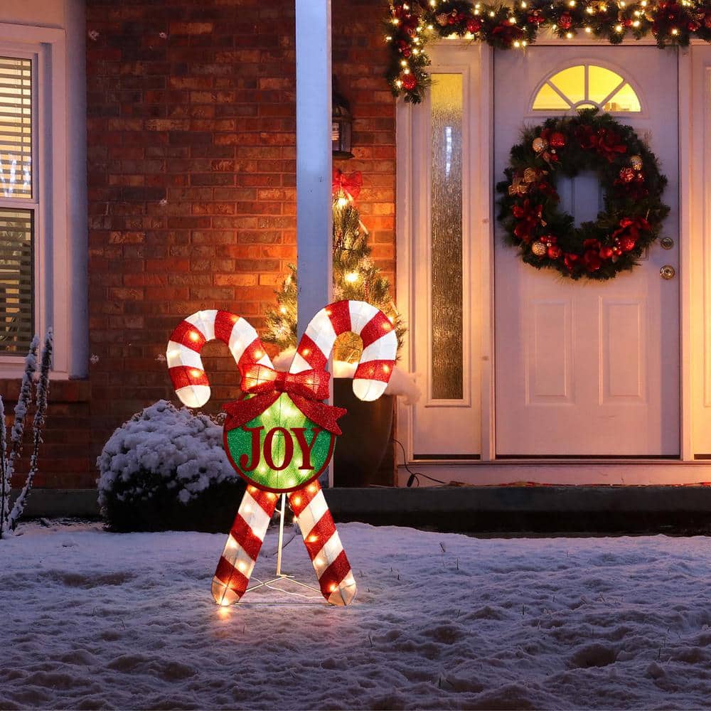 35.5 in. H Lighted Christmas Candy Cane Outdoor Decor with 60 Warm White LED Lights - Hercitys