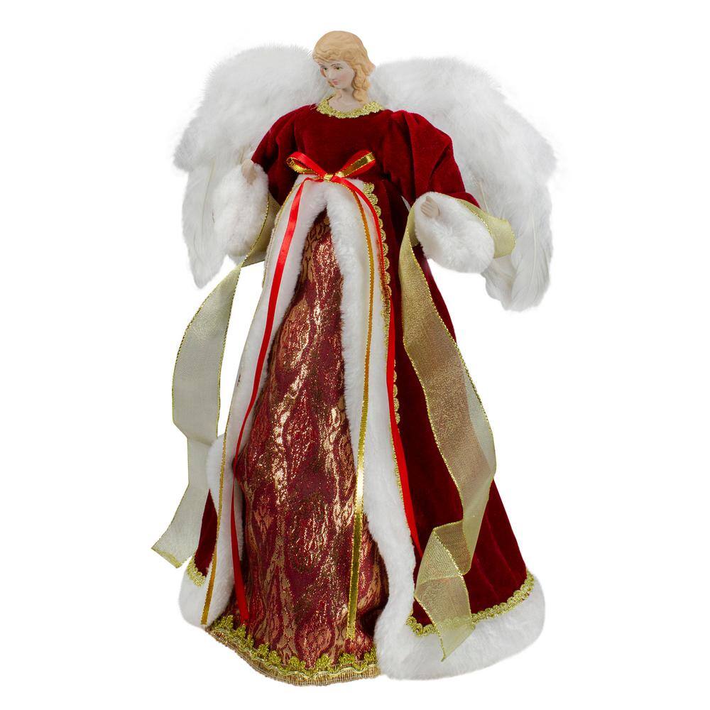 18 in. Red and Gold Angel in a Dress Christmas Tree Topper – Unlit - Hercitys