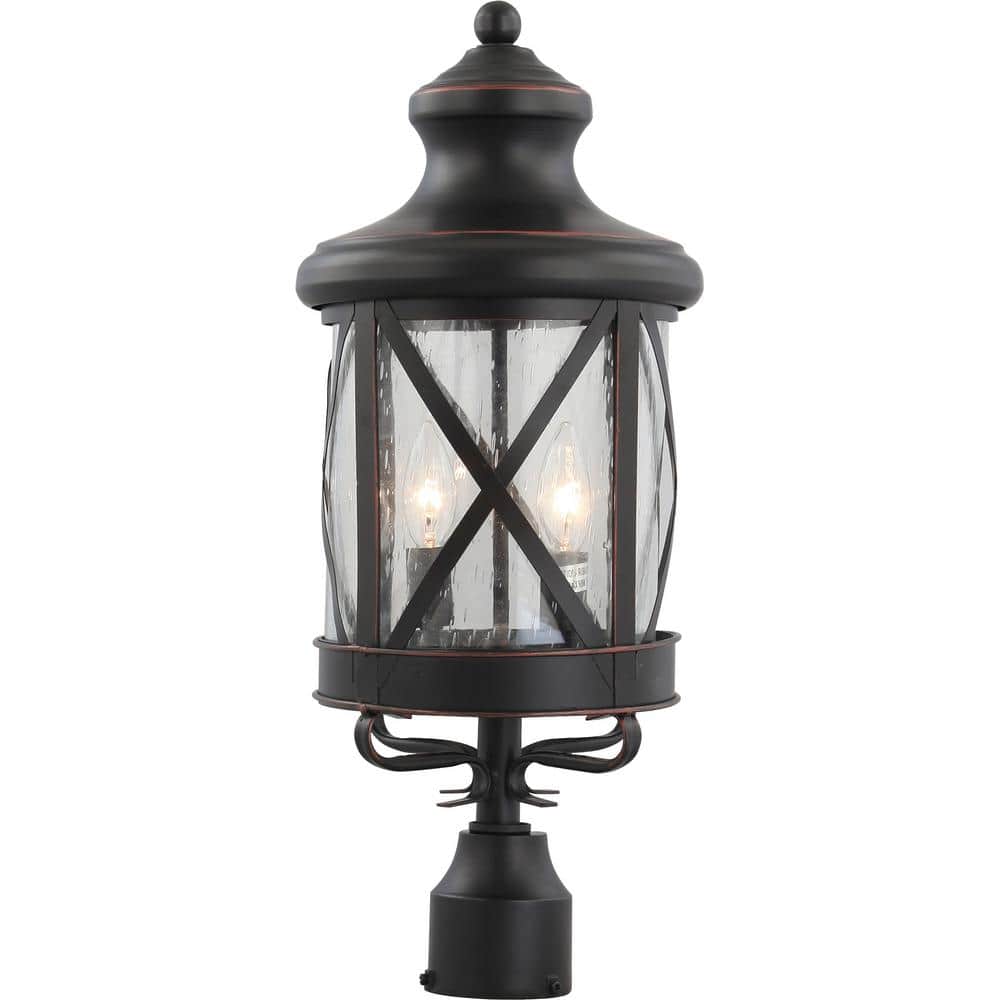3-Light Outdoor Black Copper Aluminum Lantern Candelabra Post Light Mount with Clear Seedy Glass - Hercitys