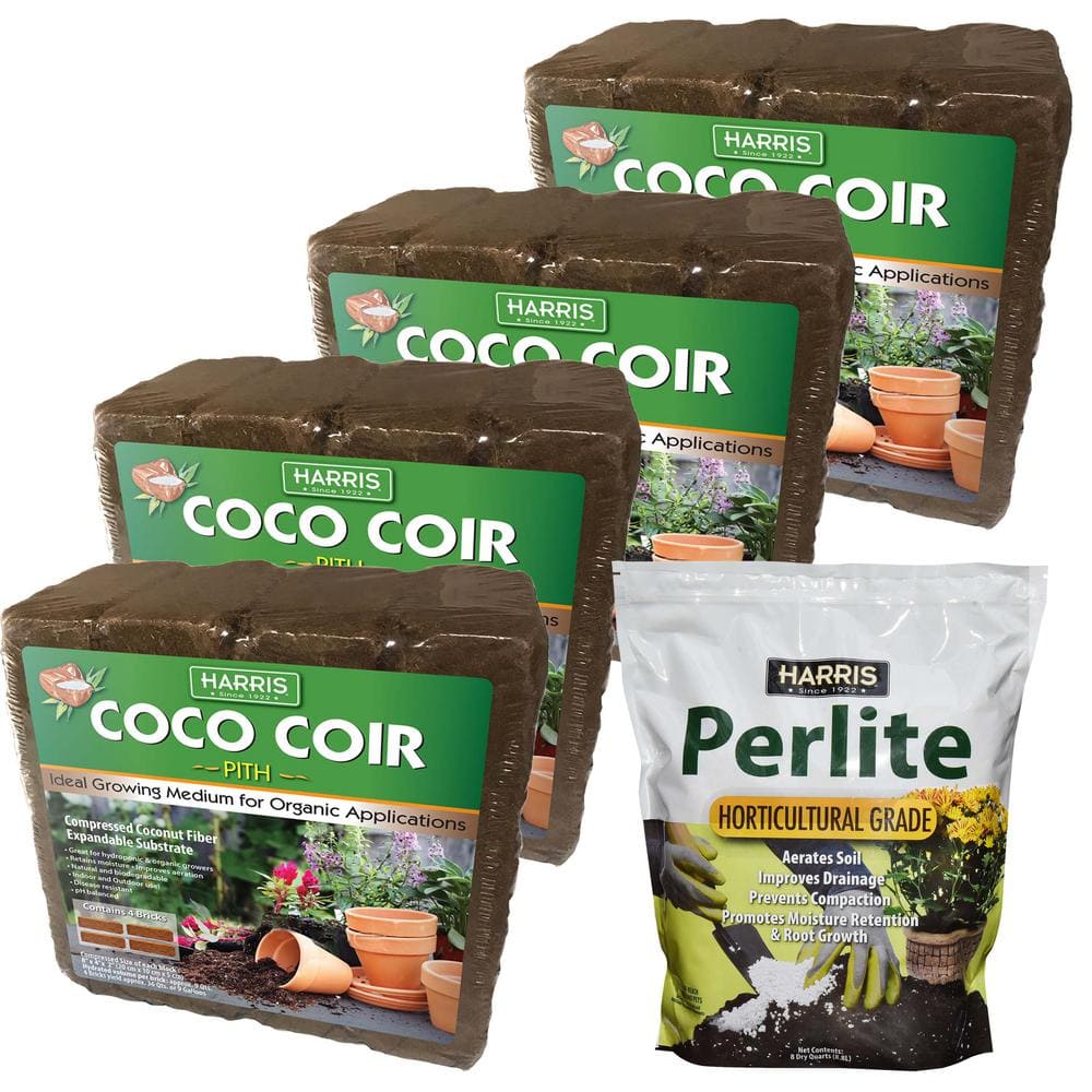 36 Gal. Expanding Coco Coir Pith (16 Brick/4-Pack) and 8 Dry Qt. Premium Horticultural Perlite - Hercitys