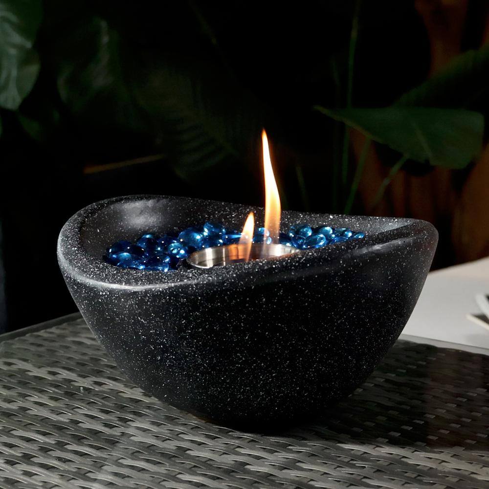 11.42 in. D Black Concrete Tabletop Fire Pit with Mixed Color, Portable Concrete Fire Pit, Personal Ethanol Fireplace - Hercitys