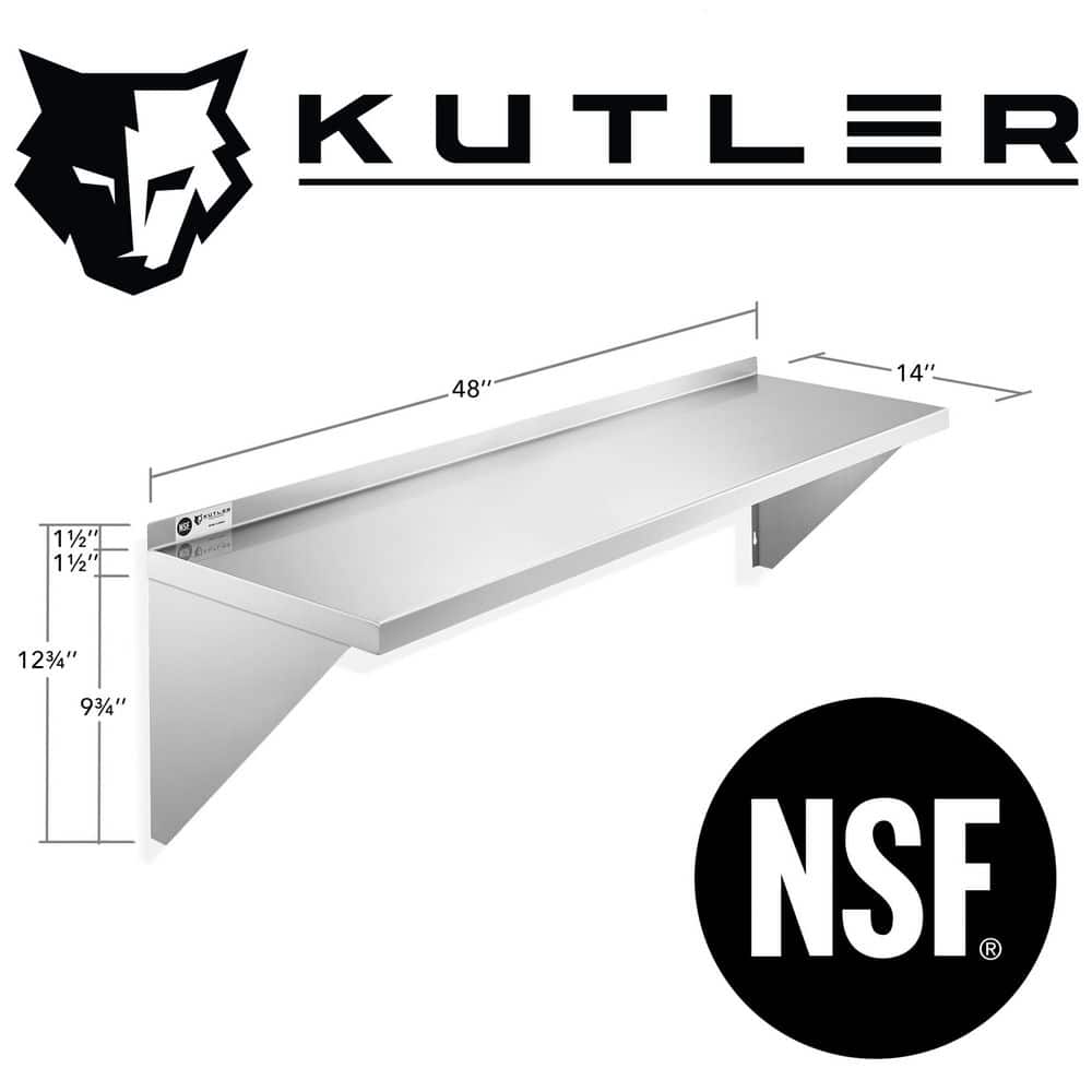 48 in. W x 14 in. D Stainless Steel Wall Mounted Shelf, Restaurant, Kitchen, Laundry, NSF Certified Garage Wall Shelf - Hercitys