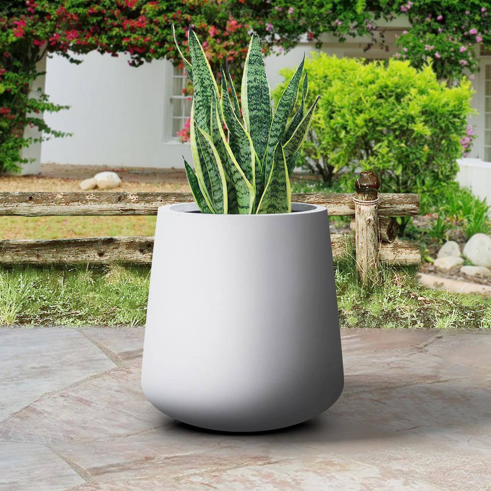 12 in. H Solid White Concreteplanter, Outdoor Flower pot with Drainage Hole, Round Modern Plant pot for Garden - Hercitys