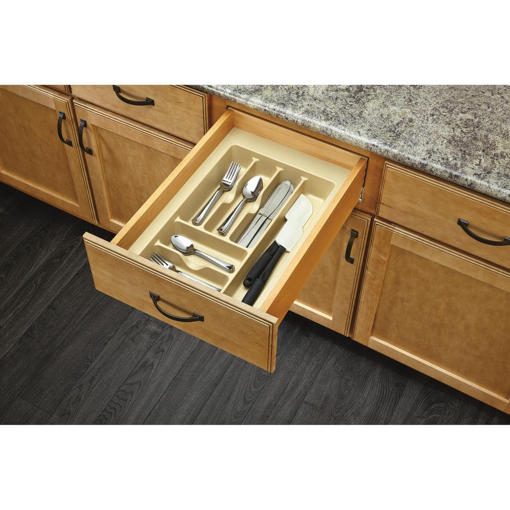 2.375 in. H x 14.25 in. W x 21.25 in. D Medium Almond Cutlery Tray Drawer Insert - Hercitys