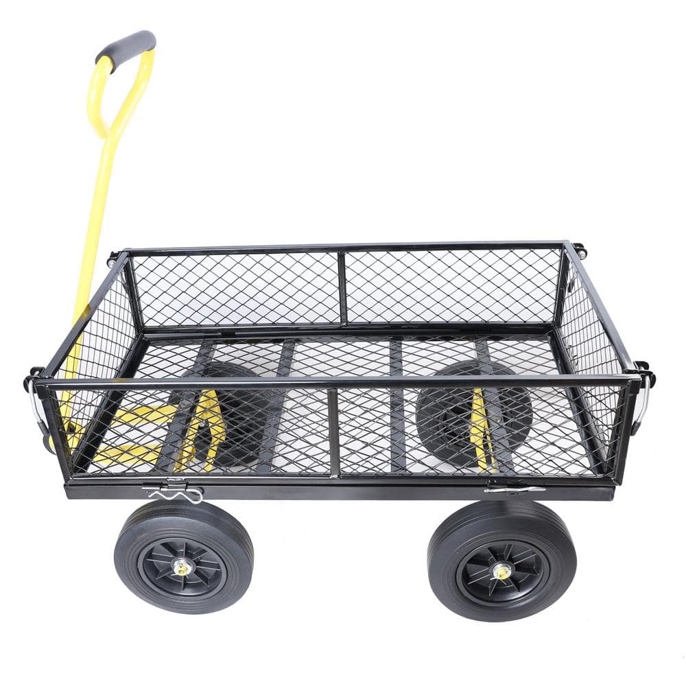 3.5 cu. ft. Metal Black Garden Cart with Solid Wheels - Hercitys