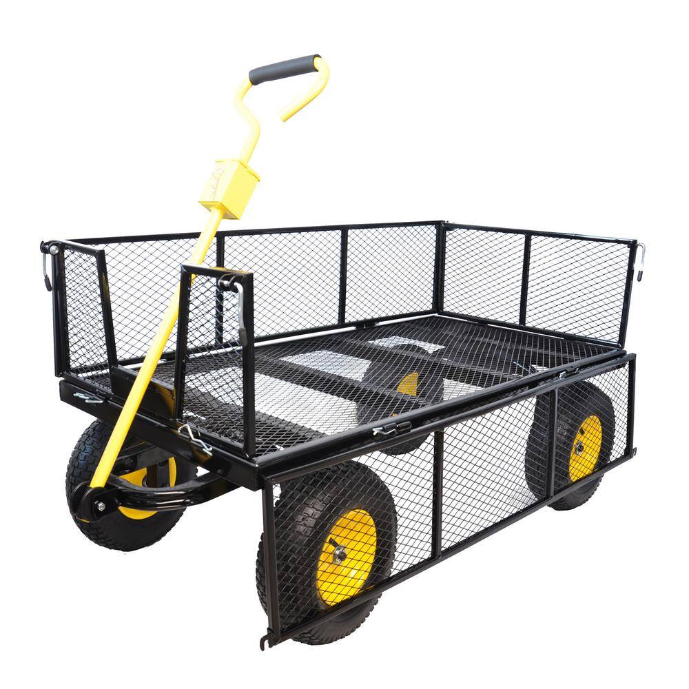 5 cu. ft. Metal Black Yellow Big Wagon Cart Garden Cart Trucks - Hercitys