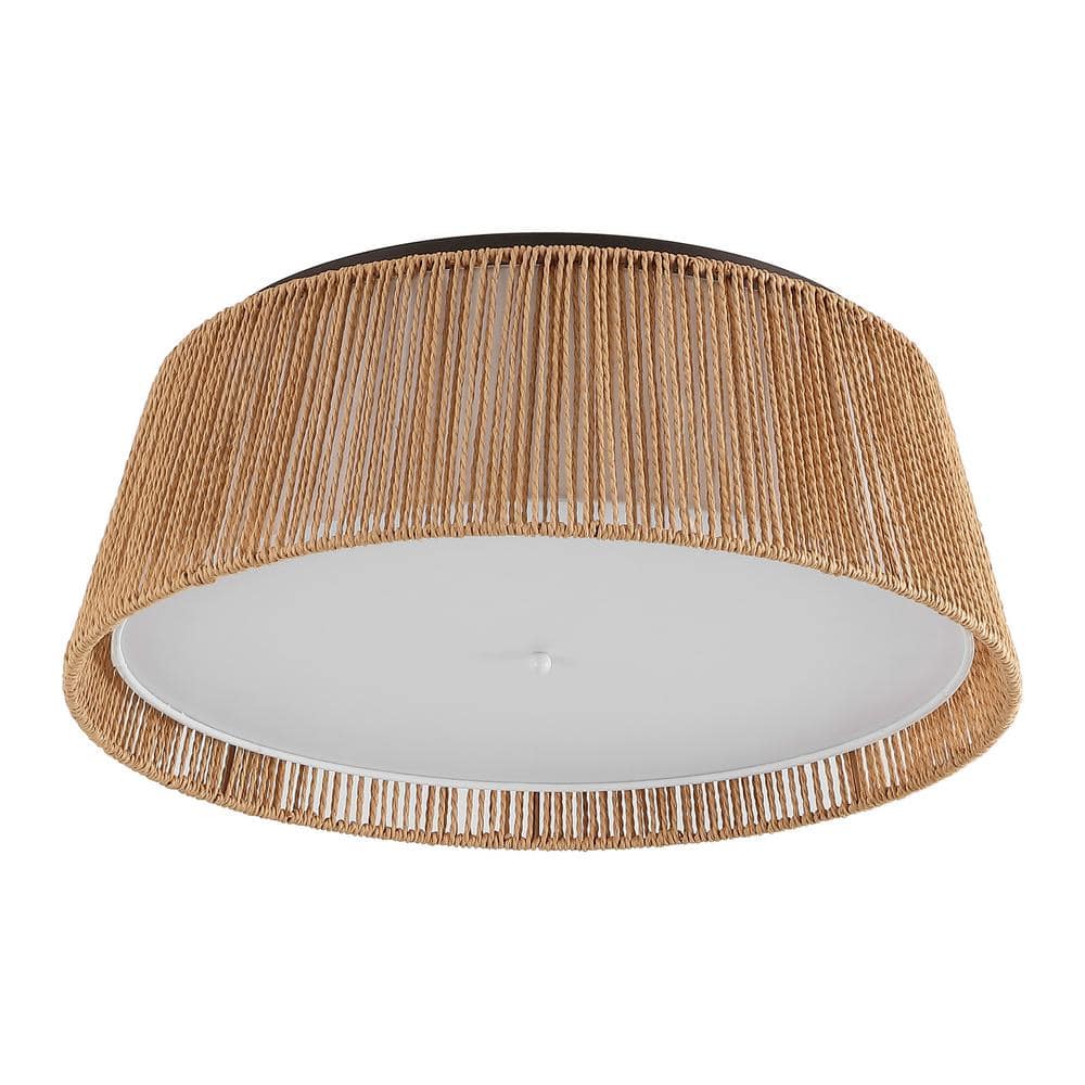 20 in. 3-Light Bronze Hand Woven Rope Flush Mount - Hercitys