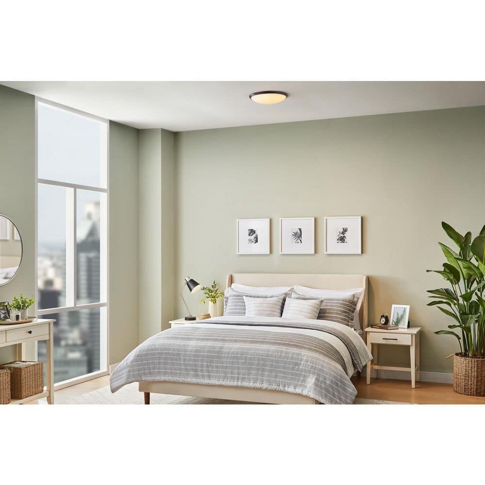 14 in. Light Brushed Nickel and Oil-Rubbed Bronze Adjustable CCT Integrated LED Flush Mount with Interchangeable Trim - Hercitys