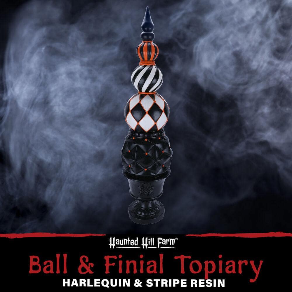 48 in. H Resin Ball and Finial Topiary in Black Pedestal Urn Halloween Yard Decoration - Hercitys