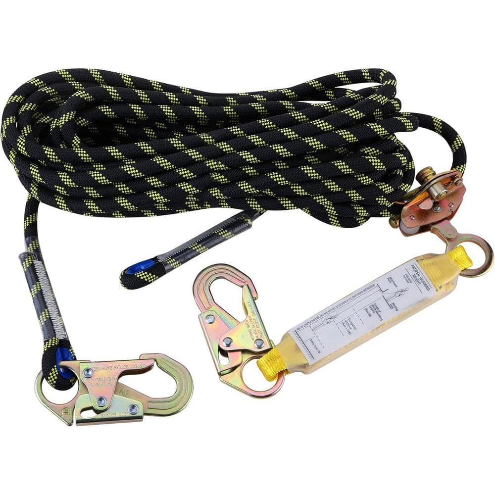 100 ft. Vertical Lifeline Assembly with Rope Grab Snap Hooks Shock Absorber CE Standard Fall Protection Kit - Hercitys