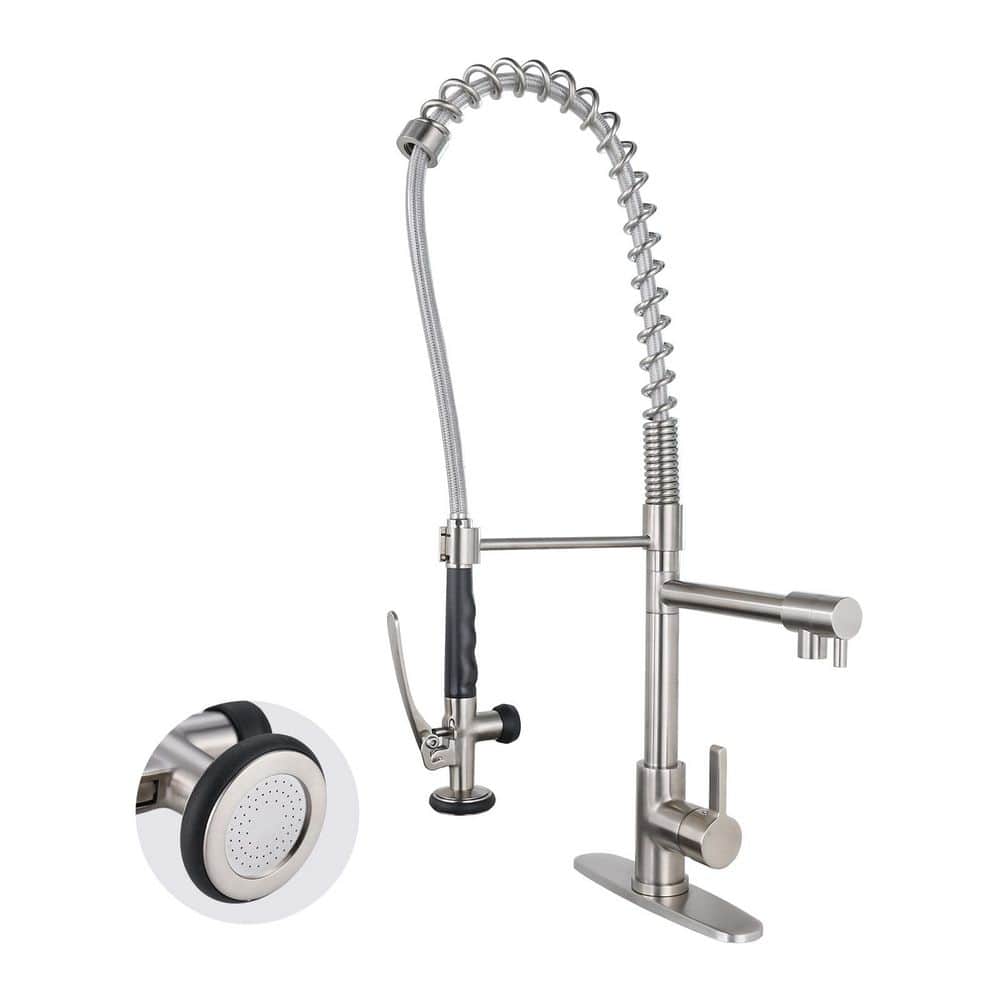 28.7 in. Single Handle Brass Pre-Rinse Spring Pull Down Sprayer Kitchen Faucet with 360° Swivel Pot Filler in Bronze - Hercitys