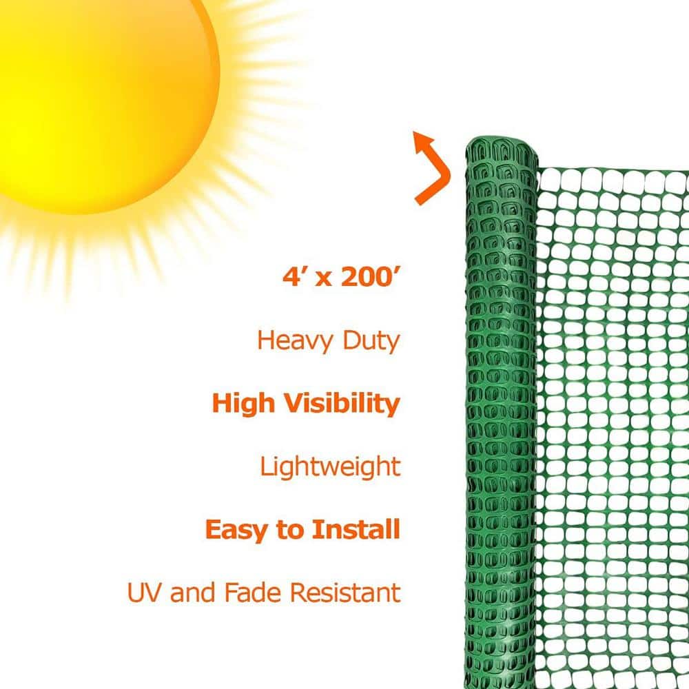 4 ft. x 200 ft., Plastic Mesh Fence 1 Green Roll Barrier Netting, Garden Fencing, 4 ft. Tall and 200 ft. L - Hercitys