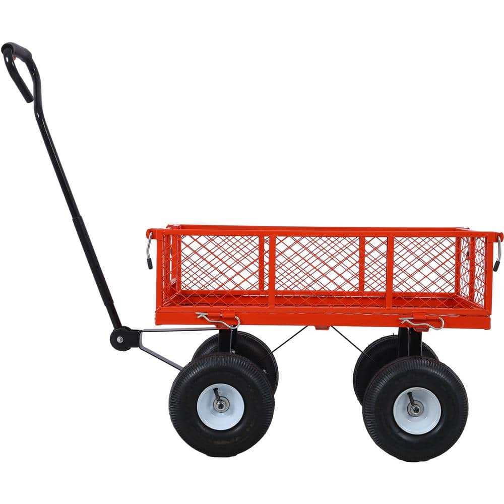 3 cu. ft. Red Steel Garden Cart, Steel Mesh Removable Sides, 550 lbs. Capacity - Hercitys