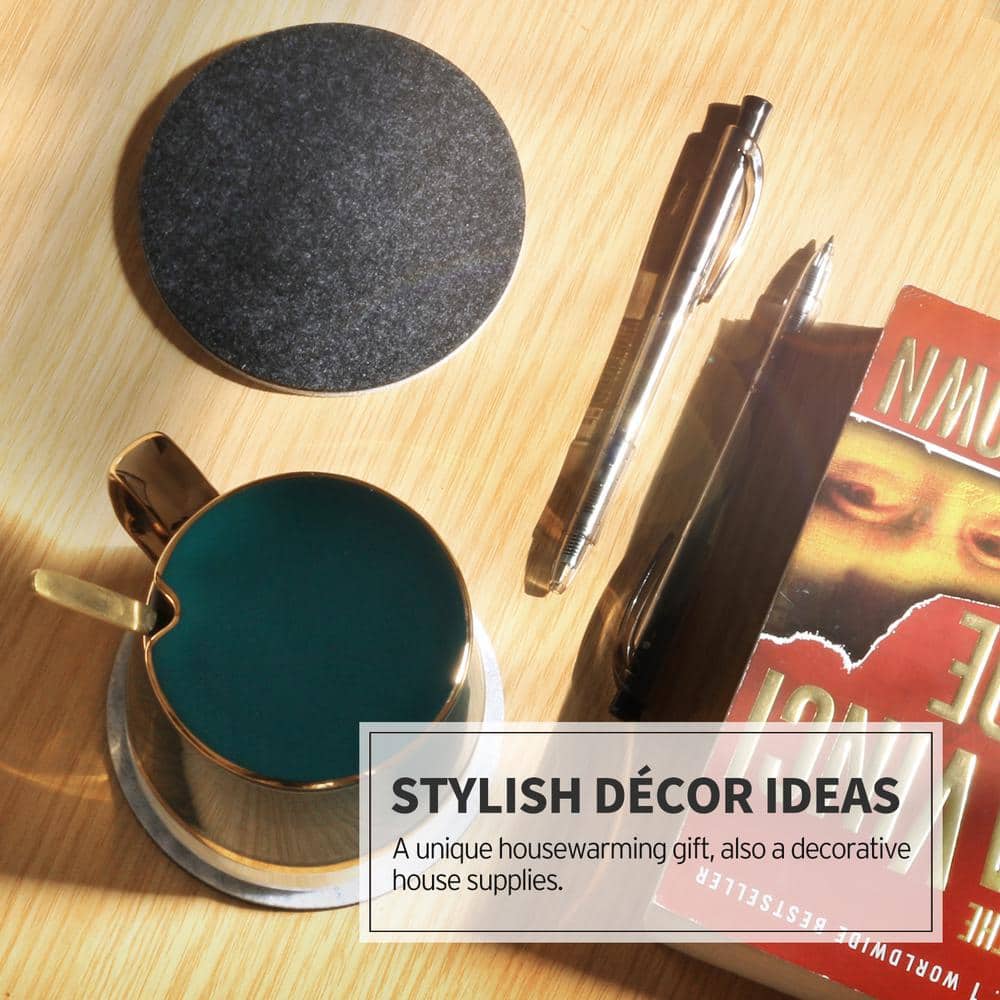 4 in. Dia Round Black Felt Coasters with Holder (Set of 8) - Hercitys