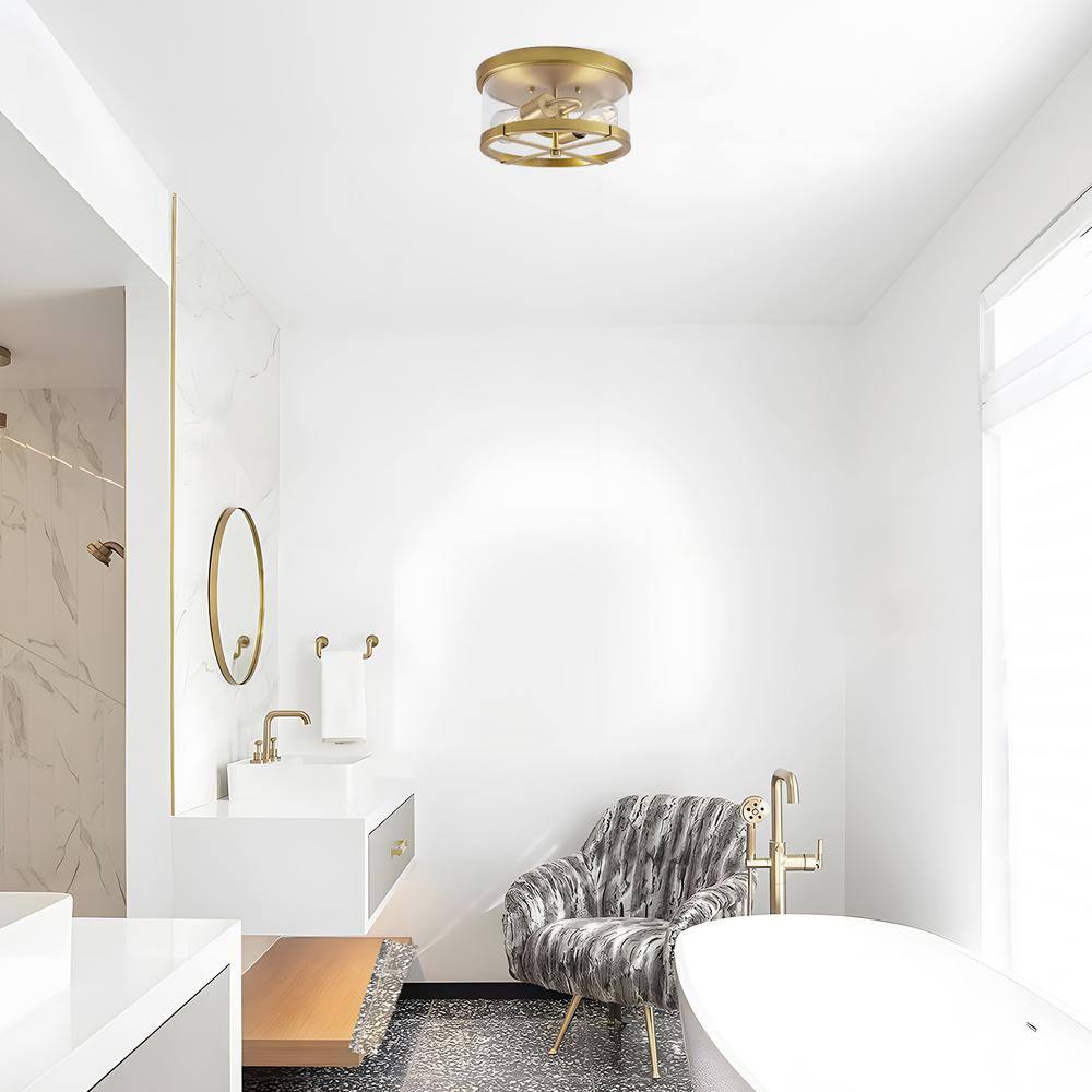 11.8 in. 2-Light Gold Flush Mount Ceiling Light with Clear Glass Shade - Hercitys