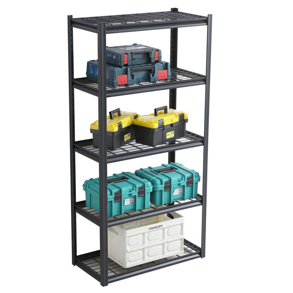 5-Tier Adjustable Metal Storage Solution Heavy-Duty 72 in. H Shelves for Multiple Spaces in Black - Hercitys