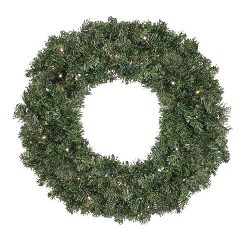 30 in. B/O Pre-Lit LED Canadian Pine Artificial Christmas Wreath – Clear Lights - Hercitys