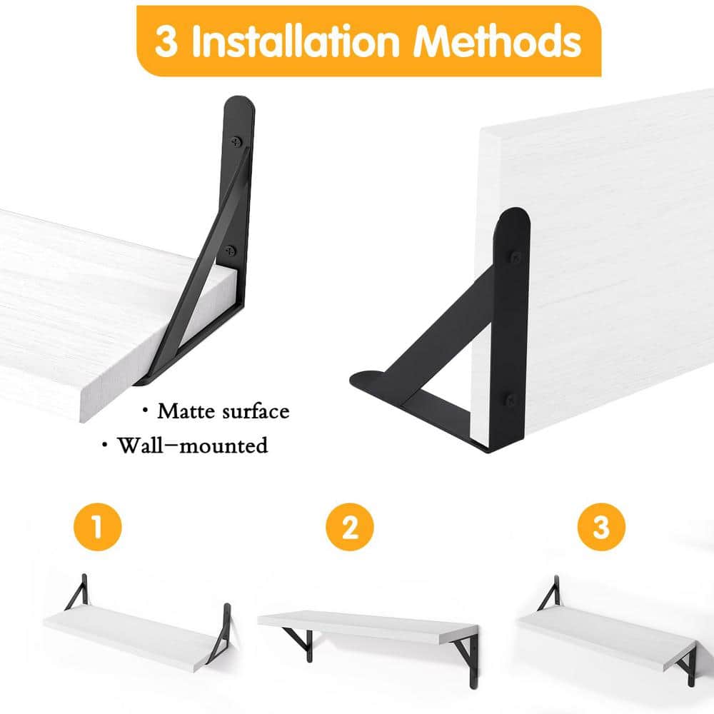 16.5 in. W x 6. 1 in. D x 4.3 in. H in Rustic White Assembled Floating Shelf, Wall Mounted Wood Shelves (Set of 4) - Hercitys