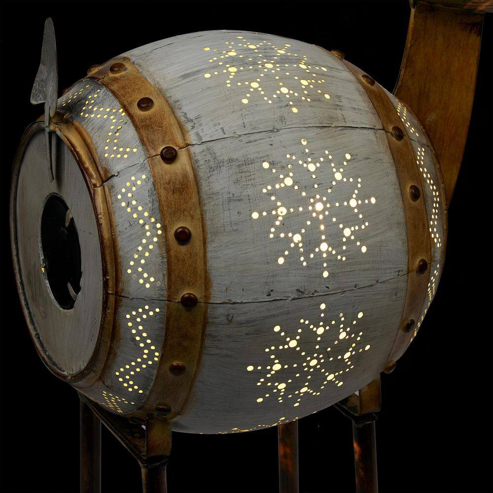 33 in. Tall Weathered Barrel Reindeer With Warm White LED Lights - Hercitys