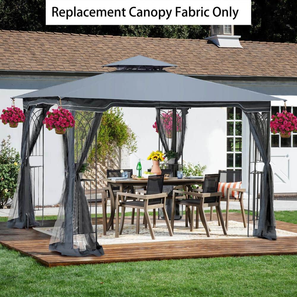 10 ft. x 10 ft. Patio Double Roof Gazebo Replacement Canopy Top Fabric - Hercitys