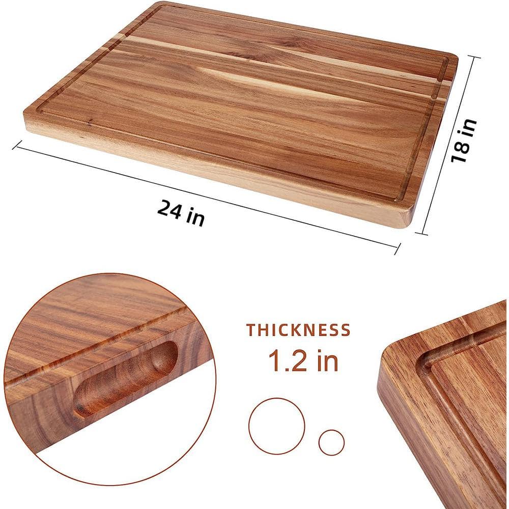 24 x 18 in. Rectangular Extra Large Acacia Wood Cutting Board Juice Groove, Reversible Meat Veggies - Hercitys