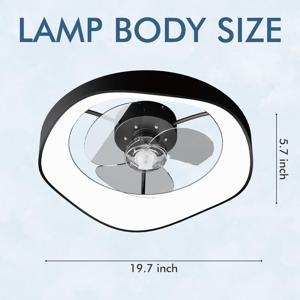 13.39 in. Black Simple Luxury Modern Style LED Recessed Ceiling Fan Light - Hercitys