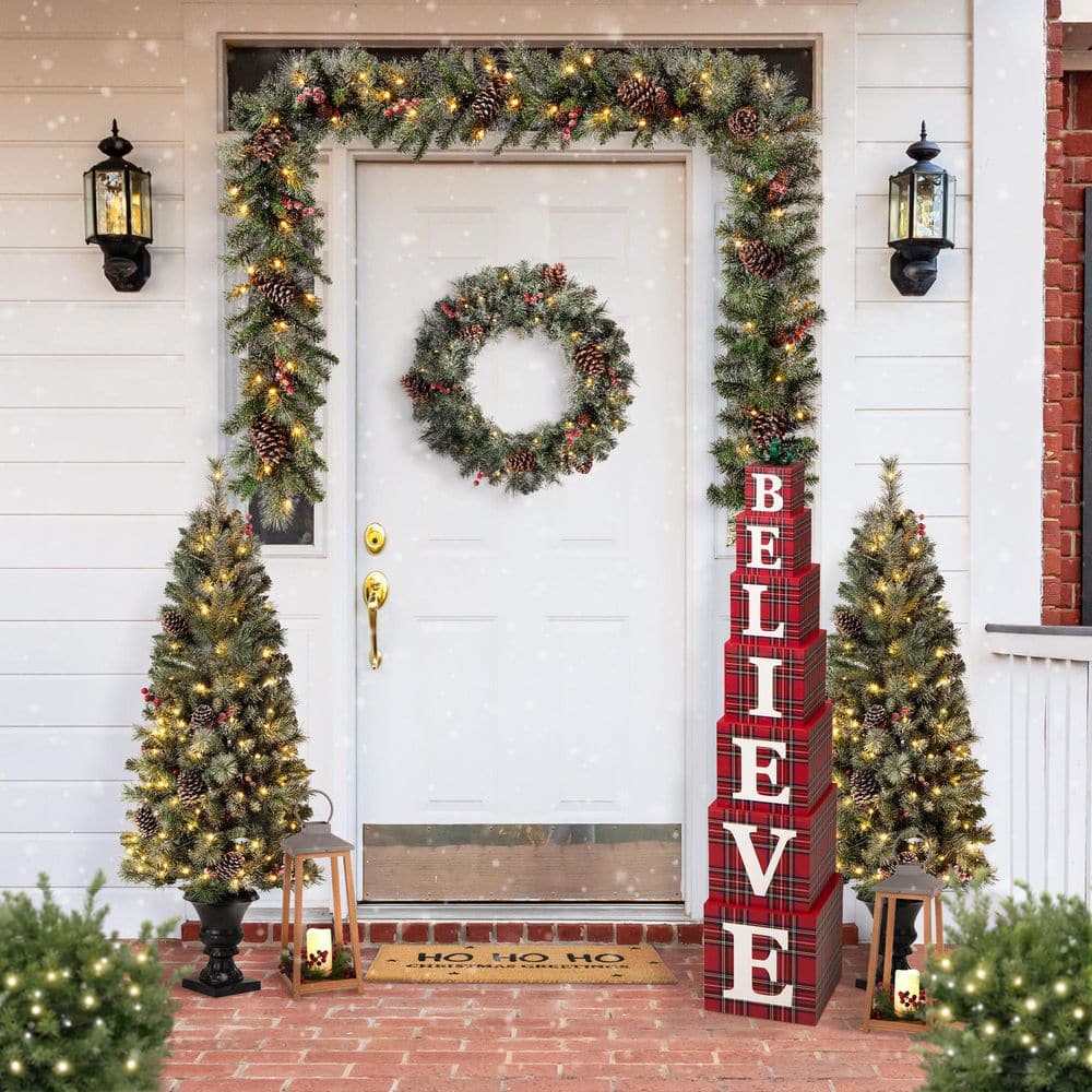 42.13 in. H Wooden Double-Sided BELIEVE Porch Decor - Hercitys