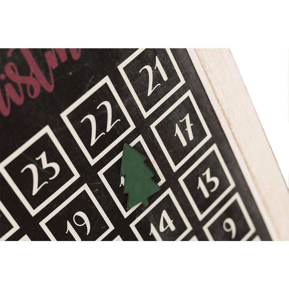 22.875 in. White and Black Farmhouse Wood Freestanding Christmas Advent Calendar with Magnet - Hercitys