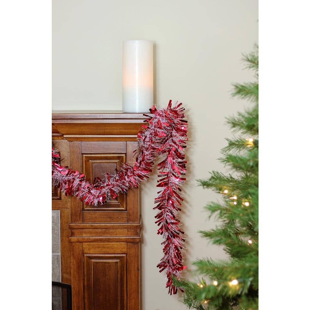 50 ft. Festive Red and White Thick Cut Christmas Tinsel Garland-Unlit-6 Ply - Hercitys