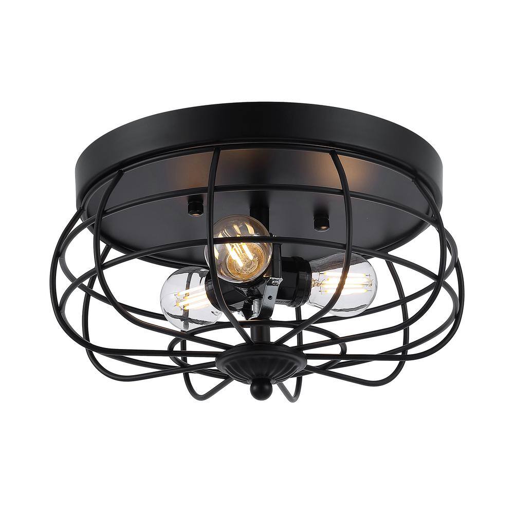 11 in. 3-Light Black Farmhouse Caged Flush Mount - Hercitys