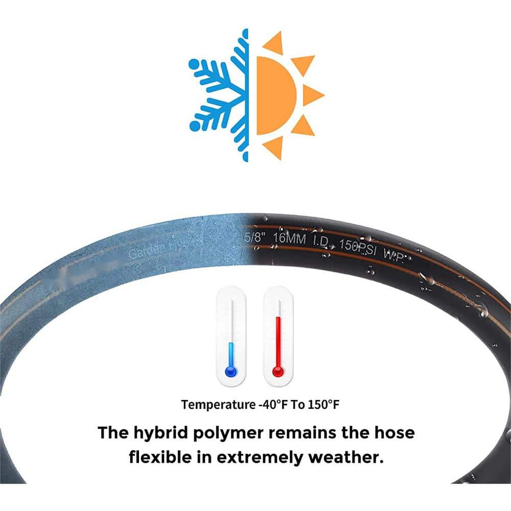 5/8 in. x 10 ft. Garden Hose Heavy-Duty Black Garden Hose Rubber Water Hose, No-Kink, Leakroof Gardening Hose - Hercitys