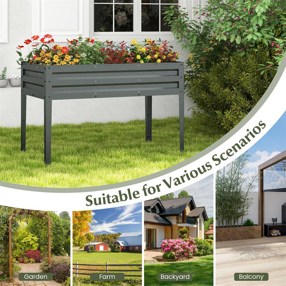 46 in. L x 24 in, W. x 32 in. H Freestanding Grey Steel Raised Garden Bed with Drainage Holes Garden Backyard and Patio - Hercitys
