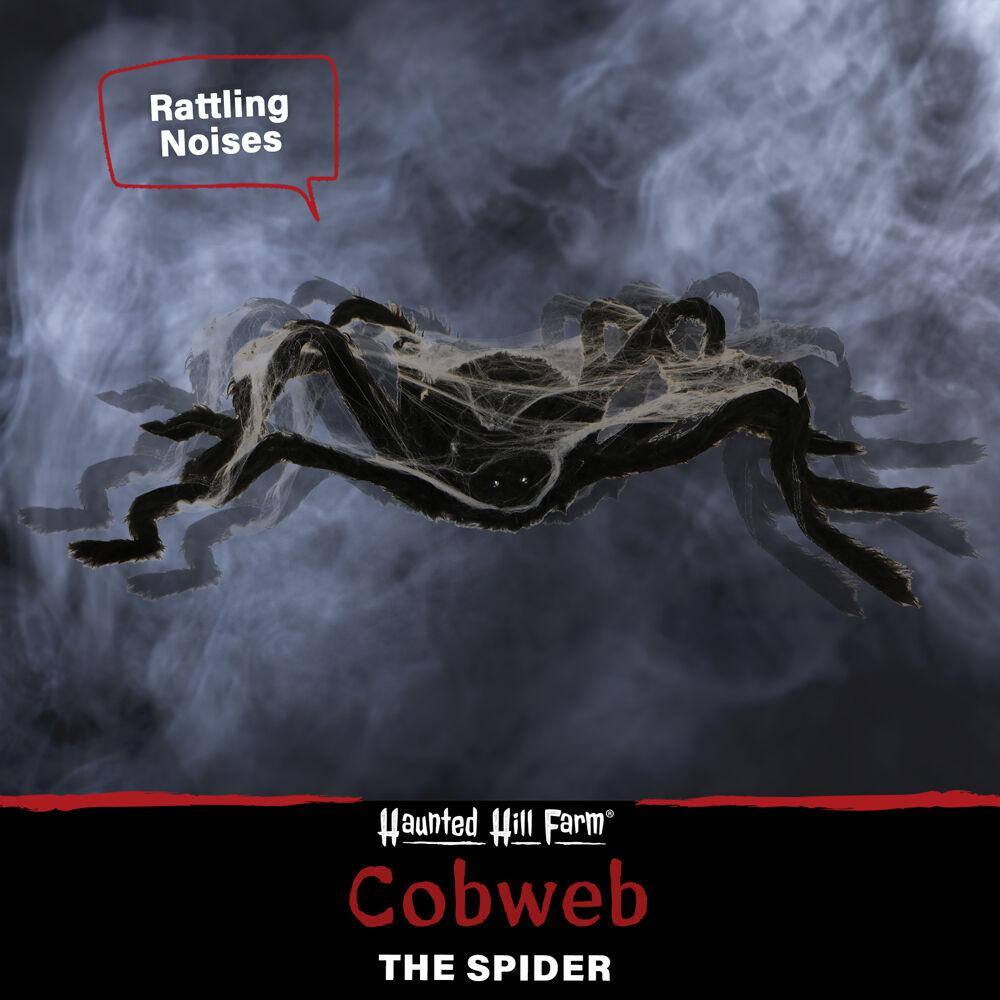 3.5 in. Battery Operated Spider with Web and Red LED Eyes Halloween Prop - Hercitys