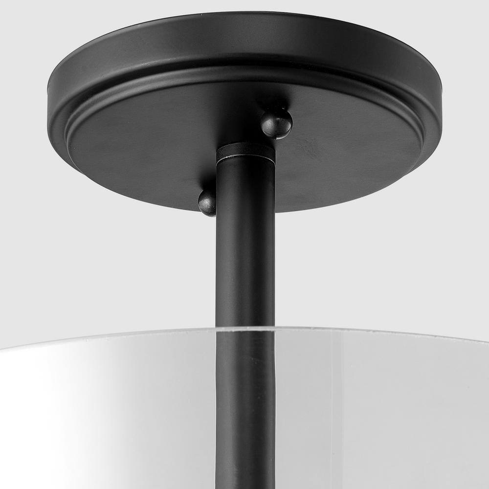 12 in. 2-Light Matte Black Round Semi-Flush Mount, Modern Ceiling Light with Clear Glass Drum Shade - Hercitys