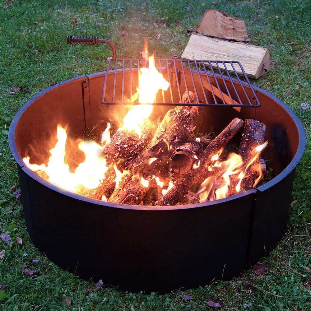 36 in. Round Steel Wood Burning Fire Pit Kit with Rotating Cooking Grate - Hercitys