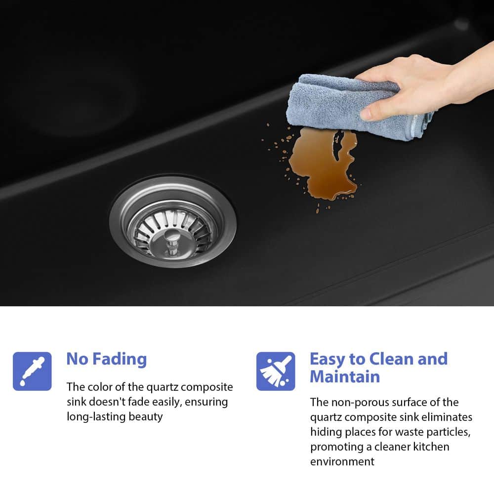18 in. Undermount Single Bowl Black Quartz Composite Kitchen Sink with Bottom Grids - Hercitys