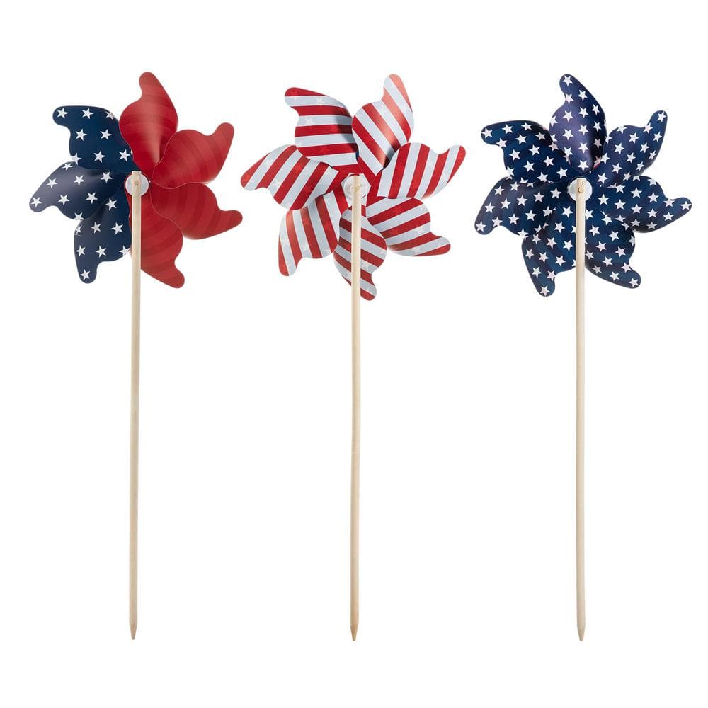 32 in. H Set of 3 Plastic Stars&Stripes Patriotic/Americana Windmills(KD) - Hercitys
