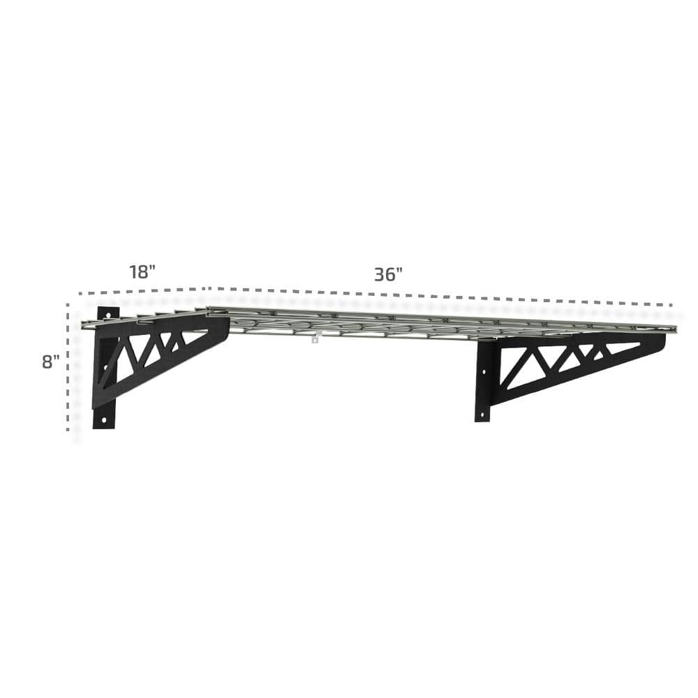 18 in. D x 36 in. W x 8 in. T Hammertone Grey Heavy-Duty Steel Wall Mounted Shelves Includes 2-Shelves and 4-Hooks - Hercitys
