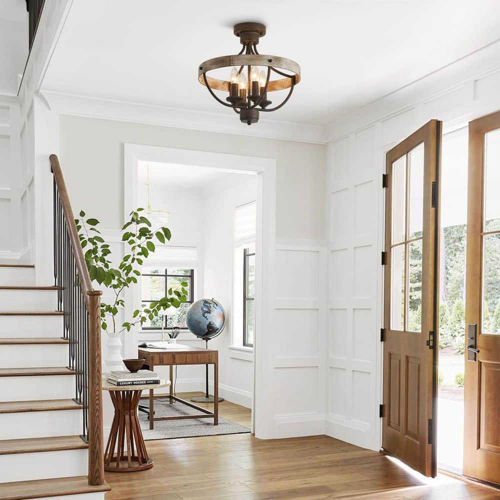 15.4 in 4-Light Bronze Industrial Semi-Flush Mount Ceiling Light Fixture - Hercitys