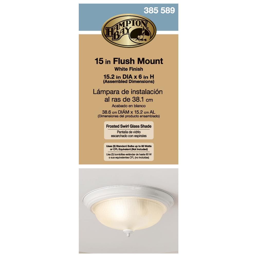 15 in. 3-Light White Dome Flush Mount with White Glass Shade - Hercitys