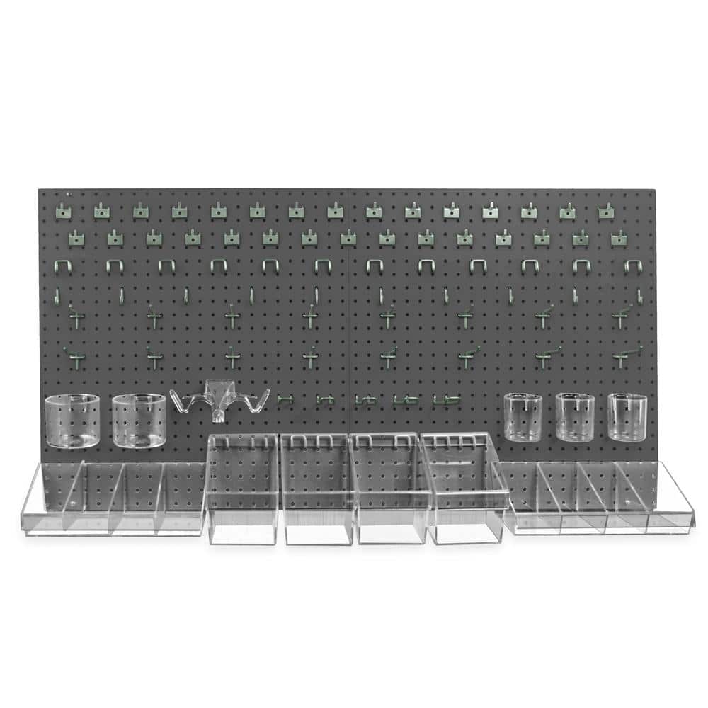 24 in. H x 48 in. W Black Pegboard Wall Organizer Kit with Hooks and Bins for Garage Tools (125-Piece) - Hercitys