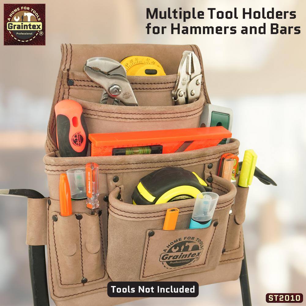 10 Pocket Beige Top Grain Leather Nail and Tool Pouch - Hercitys