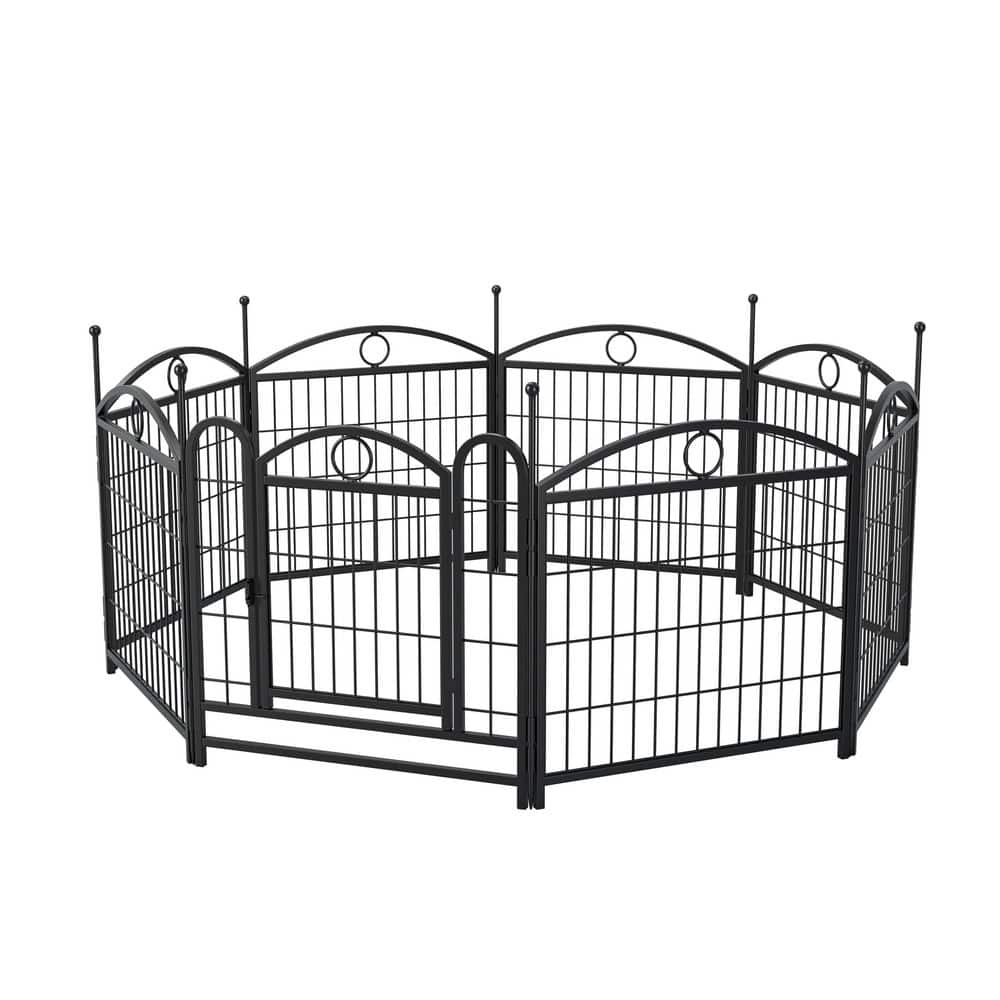 24 in. Iron Dog Playpen Indoor 8-Panels Metal Dog Pen Pet Garden Fence Outdoor Exercise Pen with Doors, Black - Hercitys
