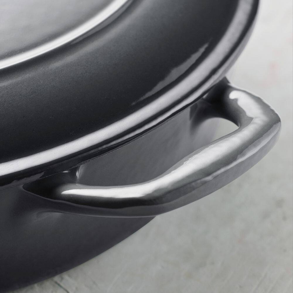 12 in. Enameled Covered Cast Iron Skillet-Smoke with Gold Stainless Steel Knob - Hercitys